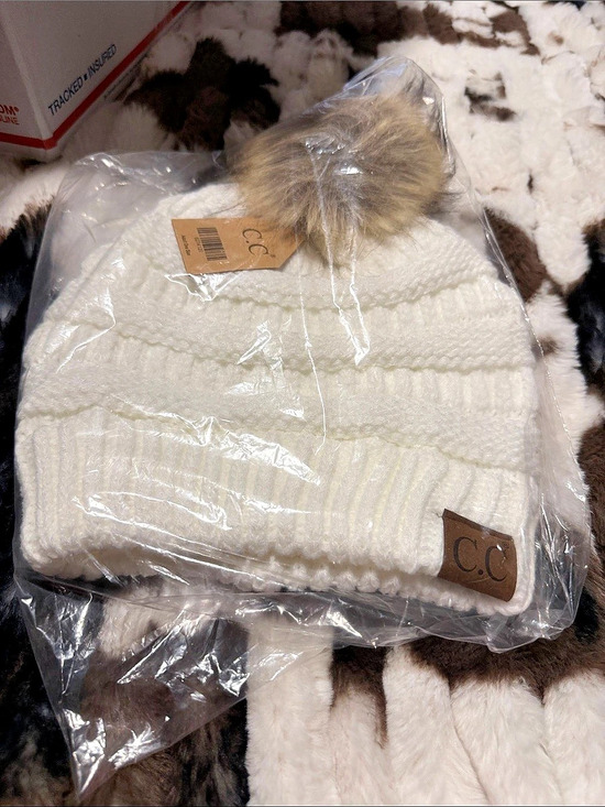 C.C Accessories - C.C White Knit Pom Hat NWT
